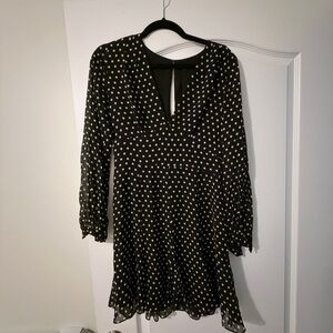 Ralph Lauren Black Dress with White Polka Dots - Long Sleeve V-Neck